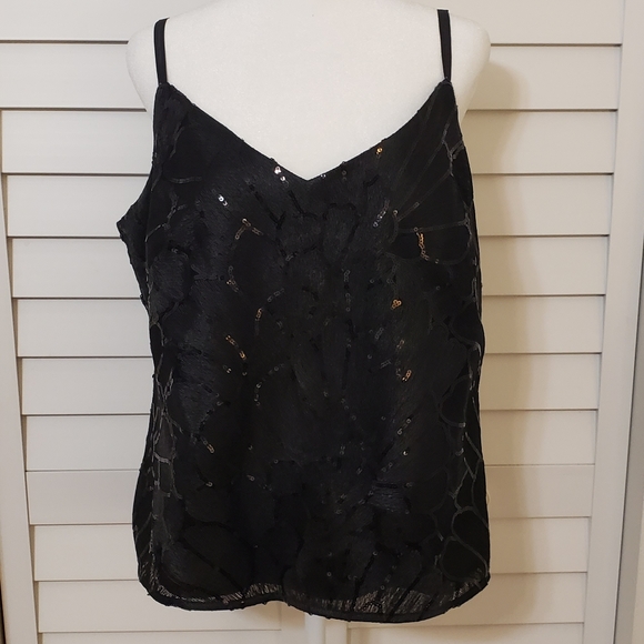 White House Black Market Tops - NWT White House Black Market Womens Black Sequin Embroidered Tank Top Size L